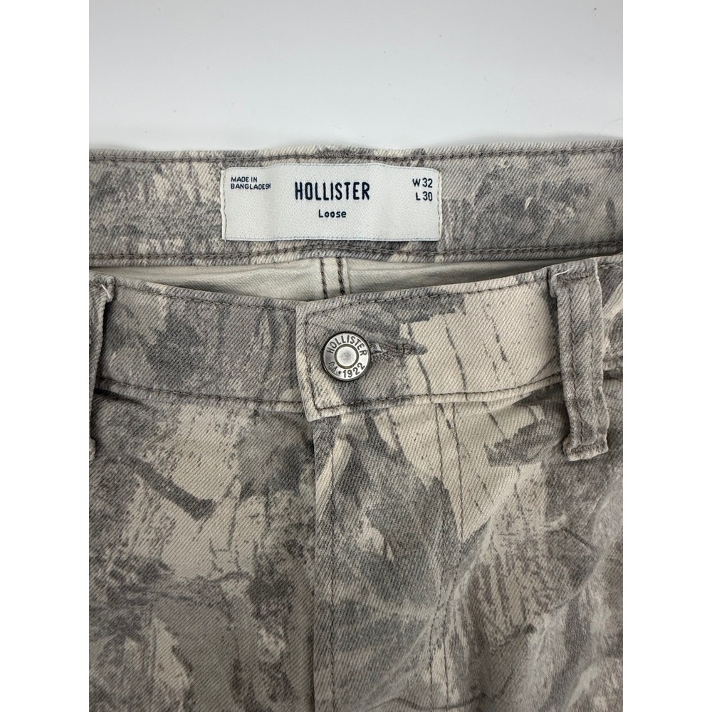 Hollister Mens Loose Fit Carpenter Pants Grey Leaf Camo Utility Trousers 32x30 - Picture 7 of 8